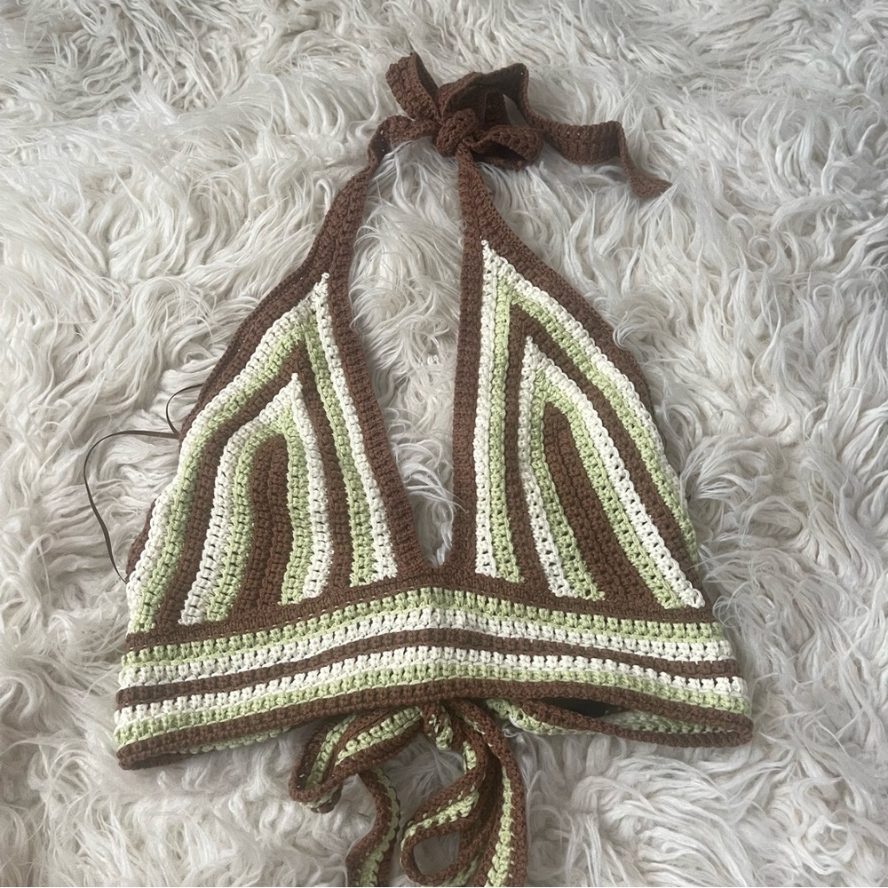 Crochet Halter Top in Brown and Green